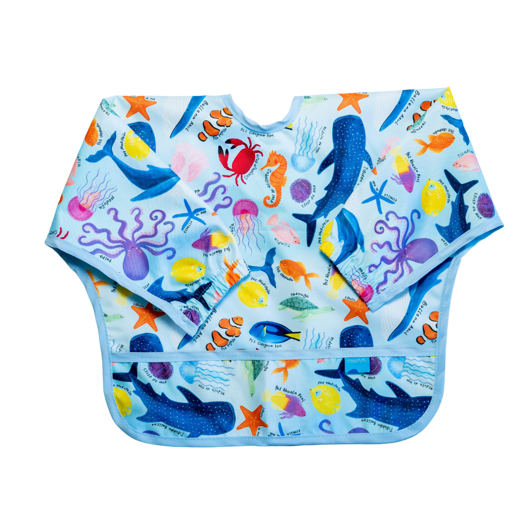 Babero Manga Larga Azul Océano Casa Mimi