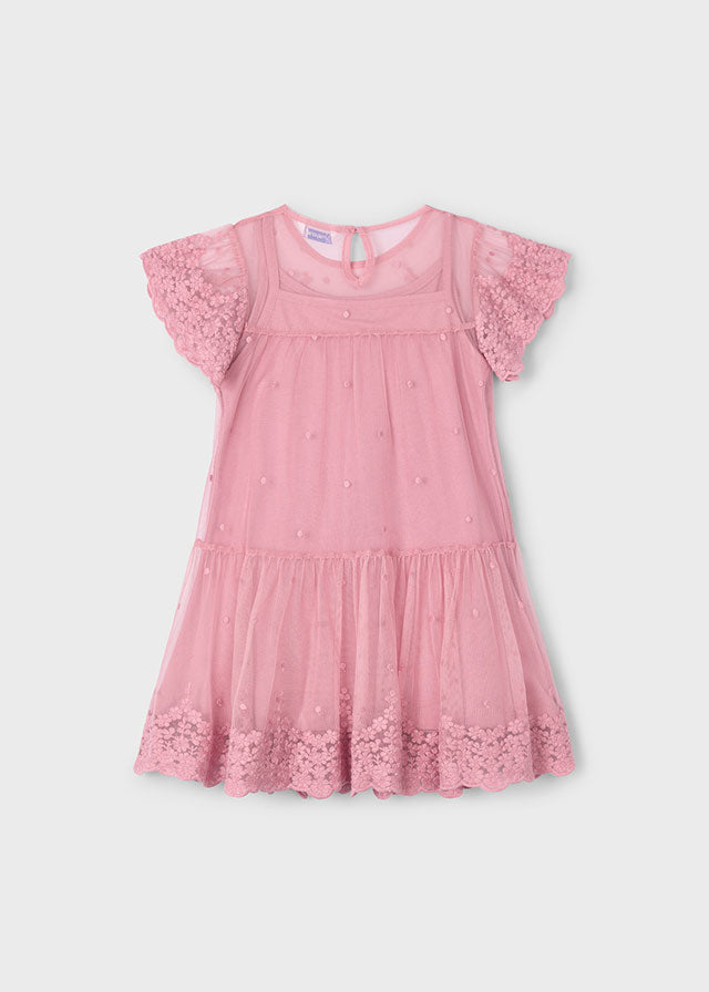 Vestido Tul Bordado Mint Rosé - Minibhu
