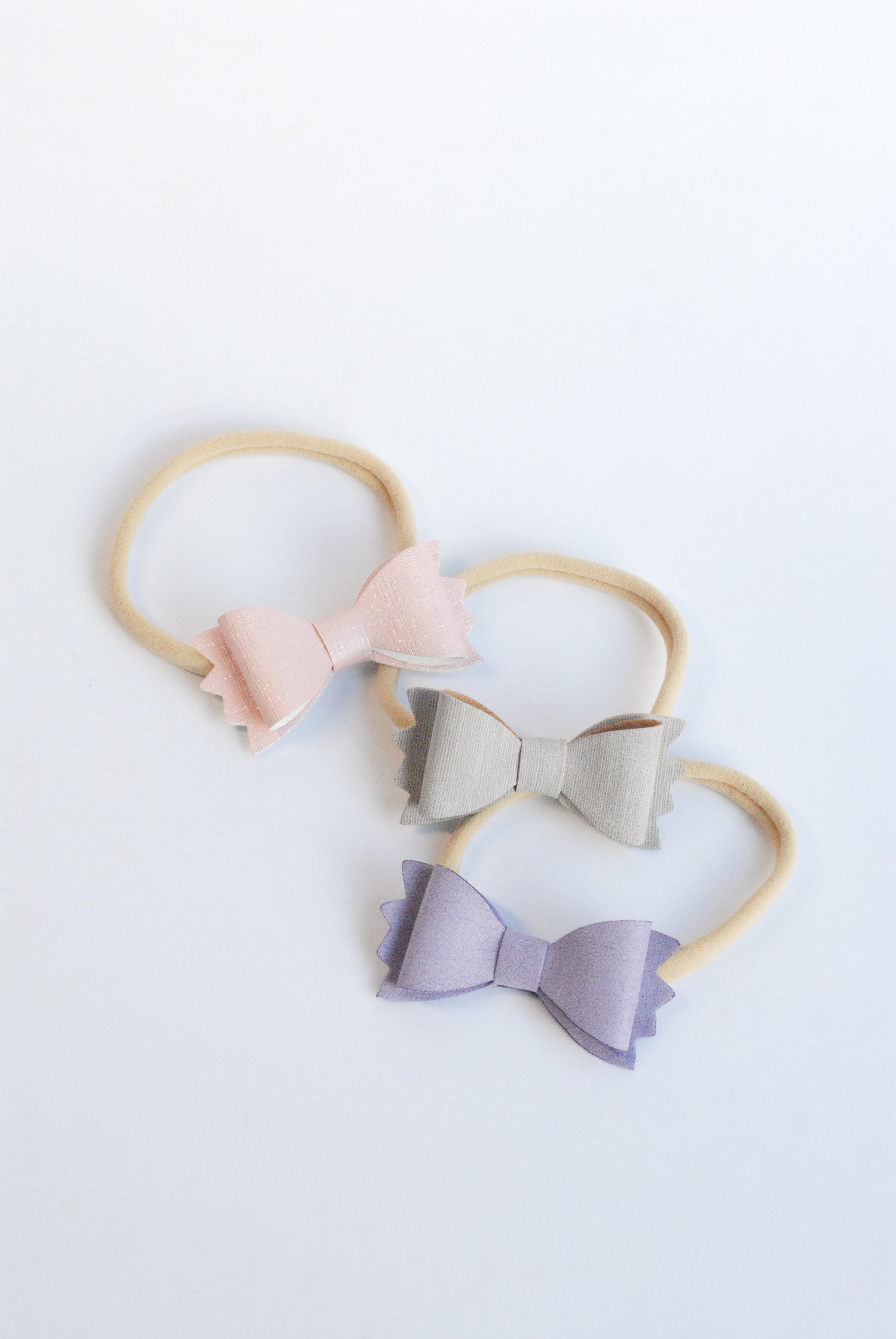Cauchos Mini Corbatines Lila Gris y Rosado