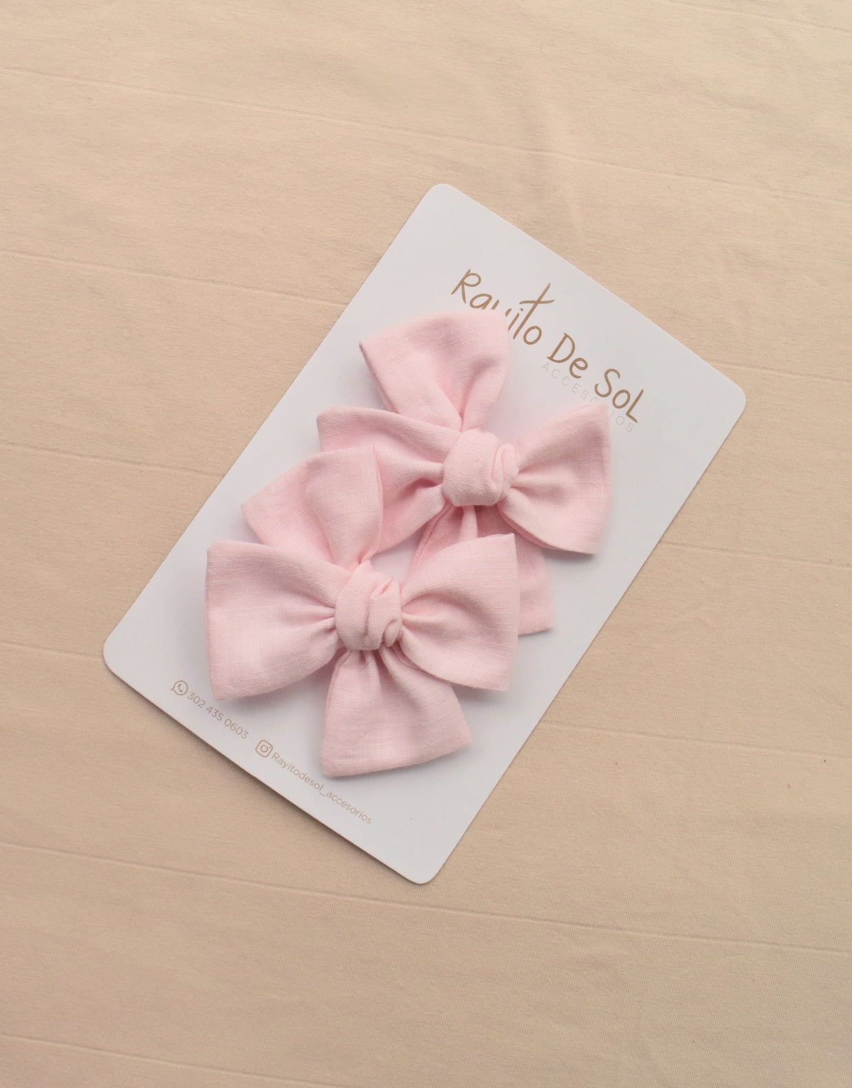 Par Pinzas Moño Classic Lino Rosado - Minibhu