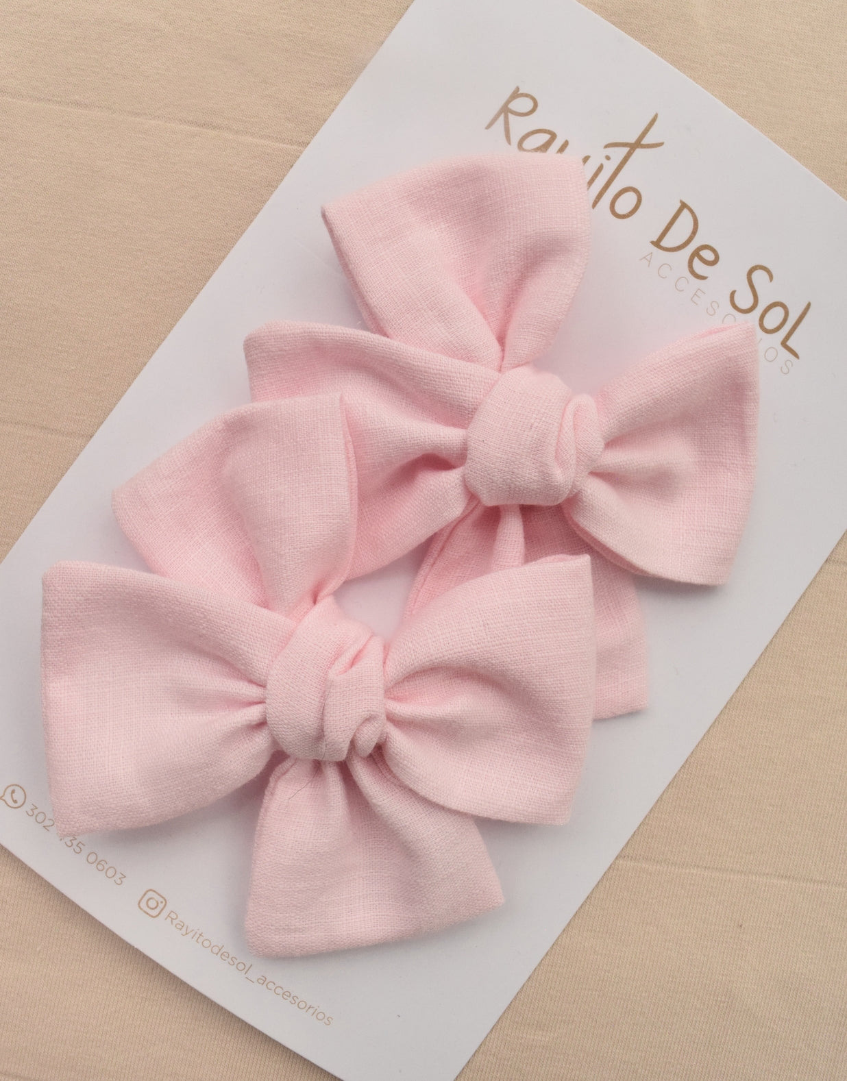 Par Pinzas Moño Classic Lino Rosado - Minibhu