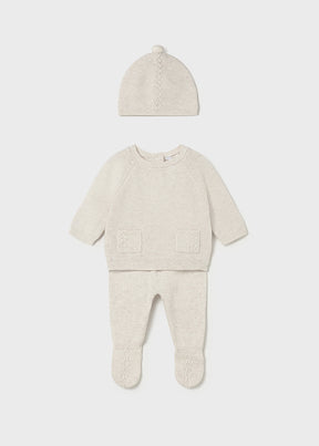 Conjunto Polaina y Gorro Tejido Beige
