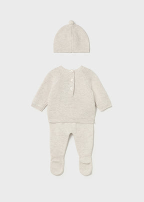 Conjunto Polaina y Gorro Tejido Beige