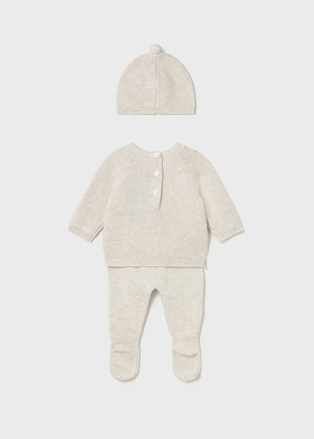 Conjunto Polaina y Gorro Tejido Beige
