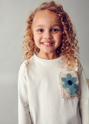 Camiseta Bolsillo Crochet Ice Flower