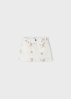 Falda Bordada Denim Bordado Miel