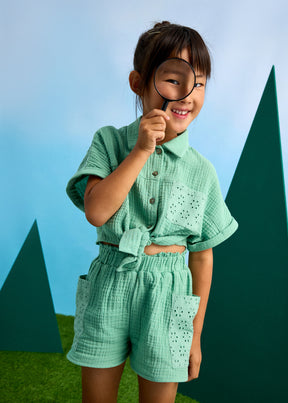 Conjunto Short Perforado Mint Rosé - Minibhu