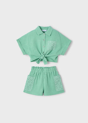 Conjunto Short Perforado Mint Rosé - Minibhu