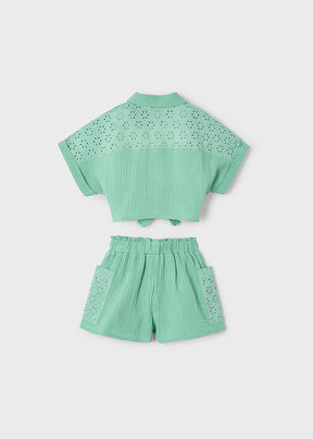 Conjunto Short Perforado Mint Rosé - Minibhu