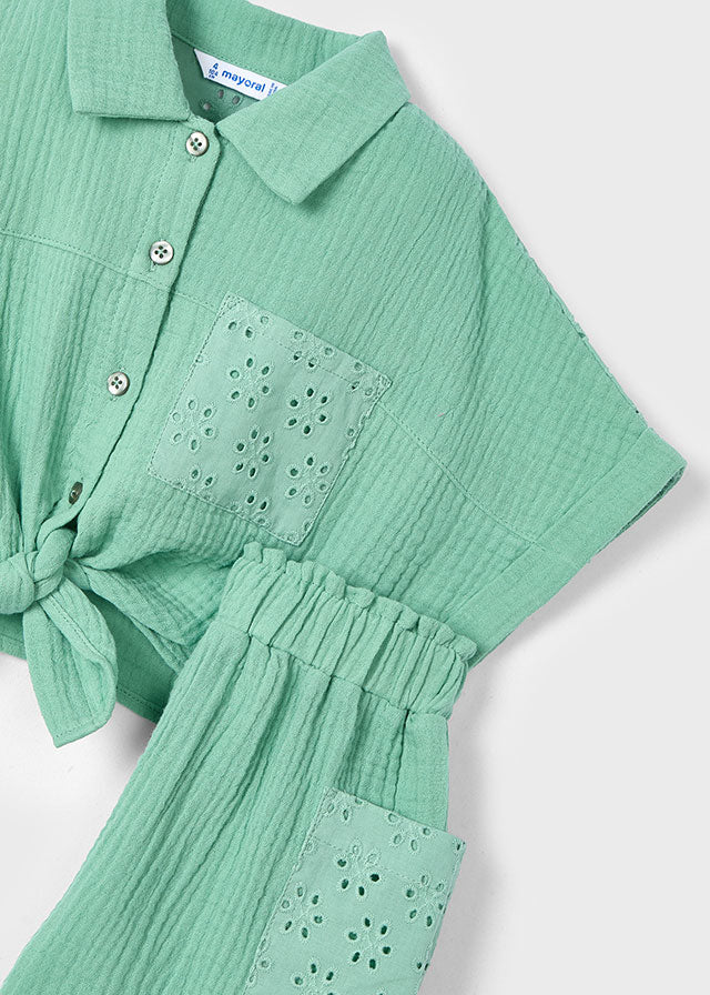Conjunto Short Perforado Mint Rosé - Minibhu