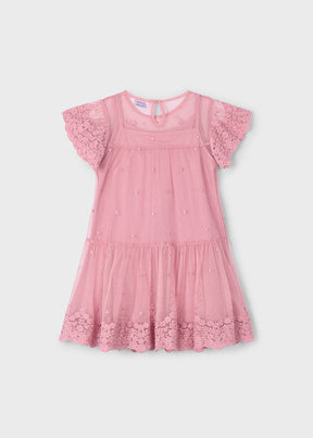 Vestido Tul Bordado Mint Rosé - Minibhu