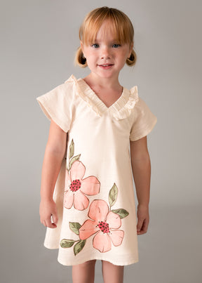 Vestido Lino Flores Peach Nature - Minibhu