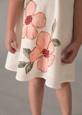 Vestido Lino Flores Peach Nature - Minibhu