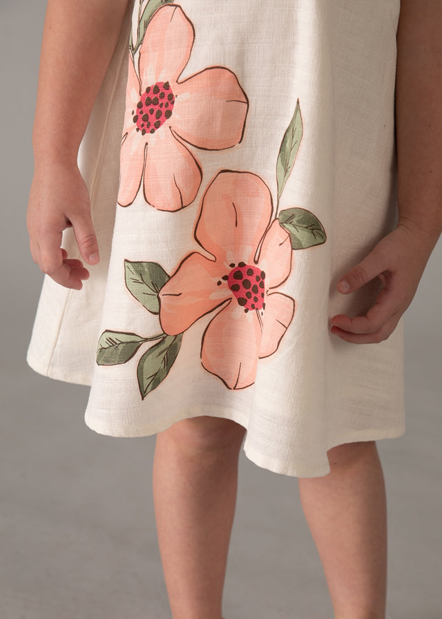 Vestido Lino Flores Peach Nature - Minibhu