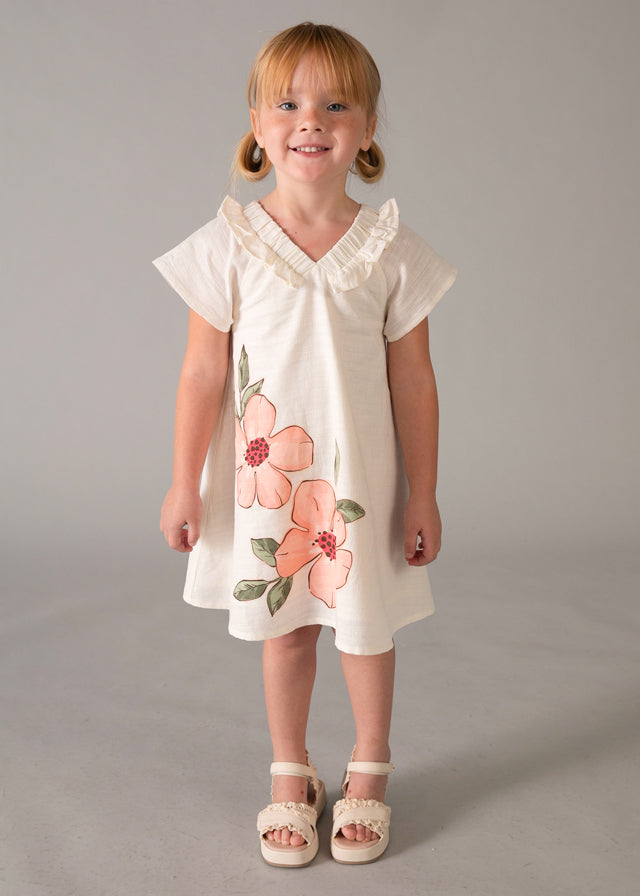 Vestido Lino Flores Peach Nature