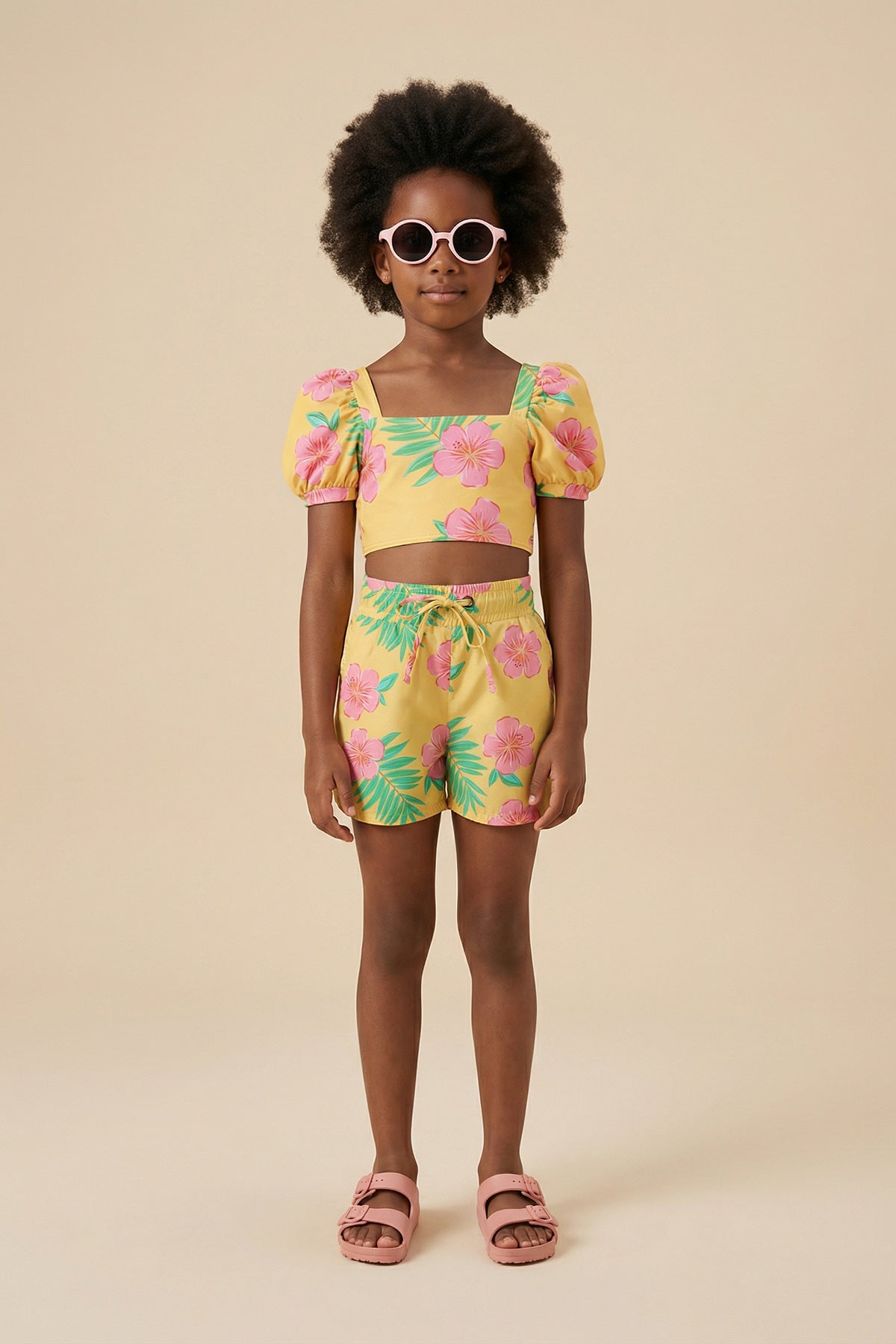 Girl Swimshorts Hibiscus Amarillo