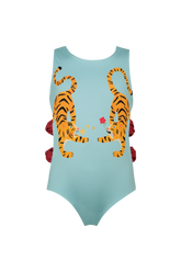 Bow One Piece Flor y Estrella Azul Claro