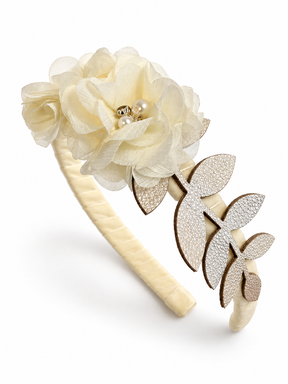 Diadema Flores Hojas Doradas