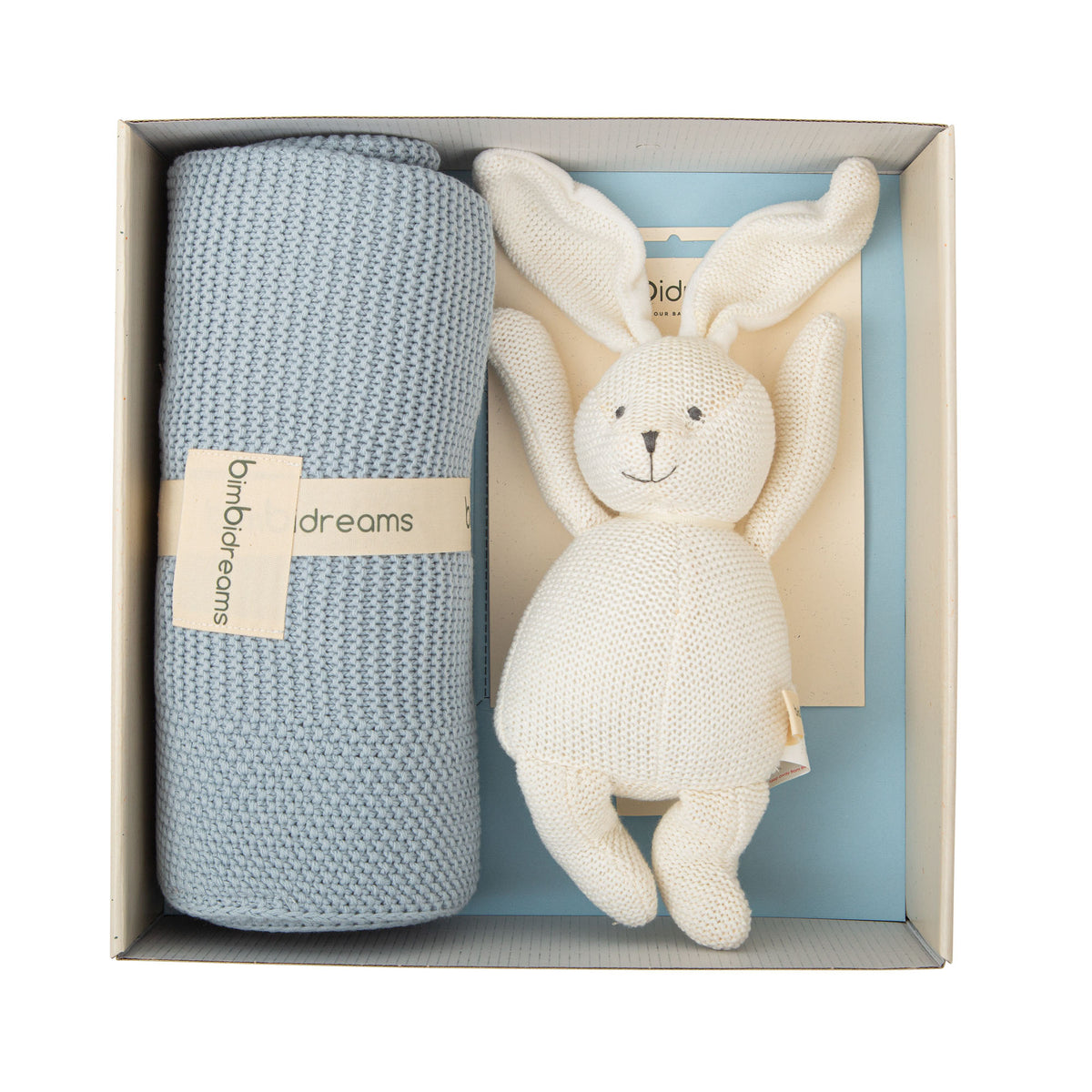 Caja De Regalo Manta Azul y Peluche Blanco