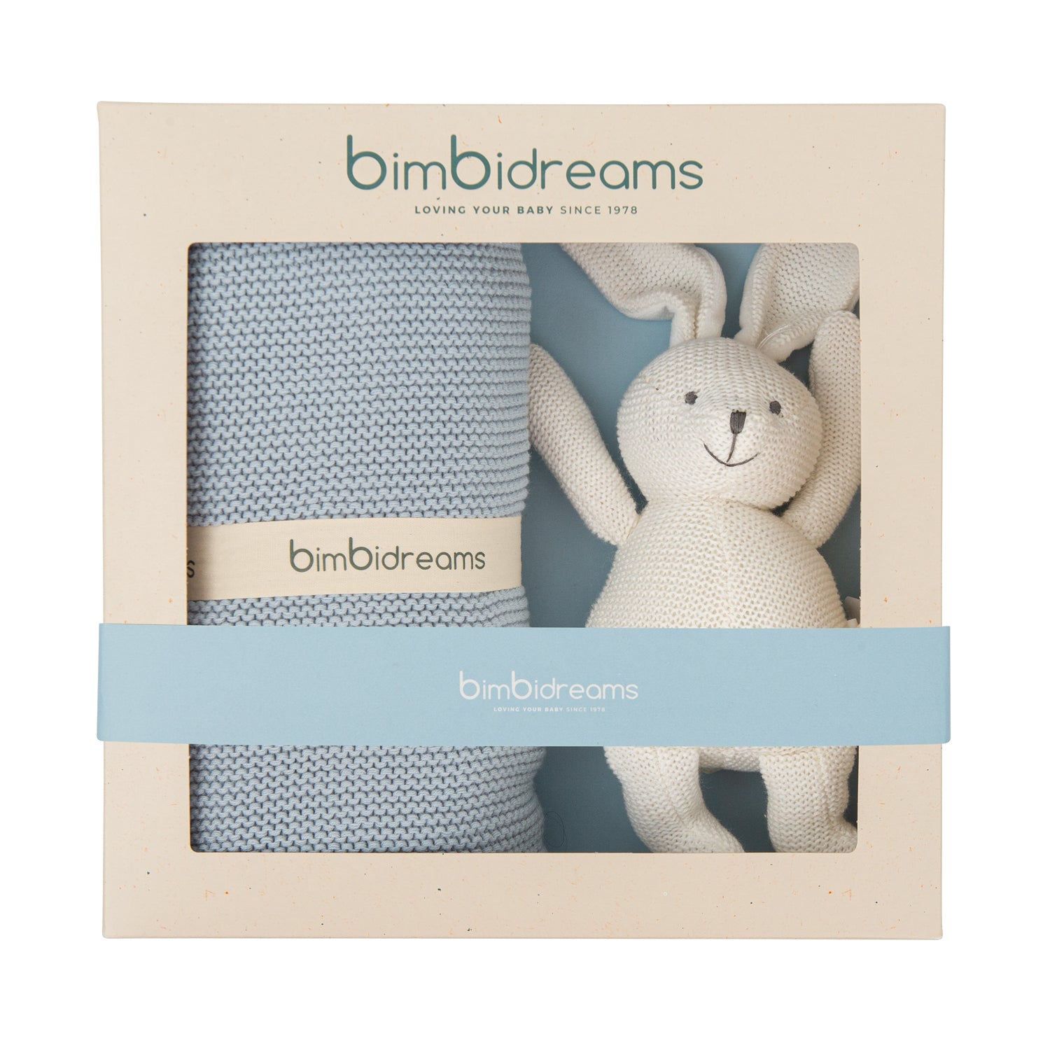 Caja De Regalo Manta Azul y Peluche Blanco - Minibhu