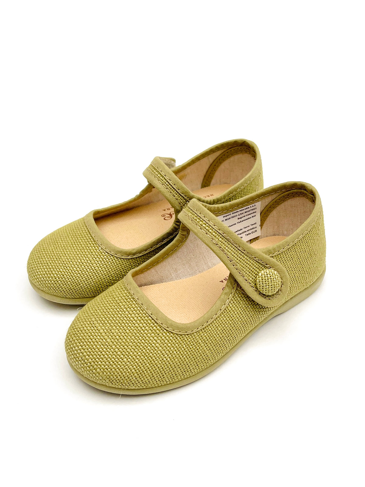 Mercedita Niña Velcro Con Botón Oliva