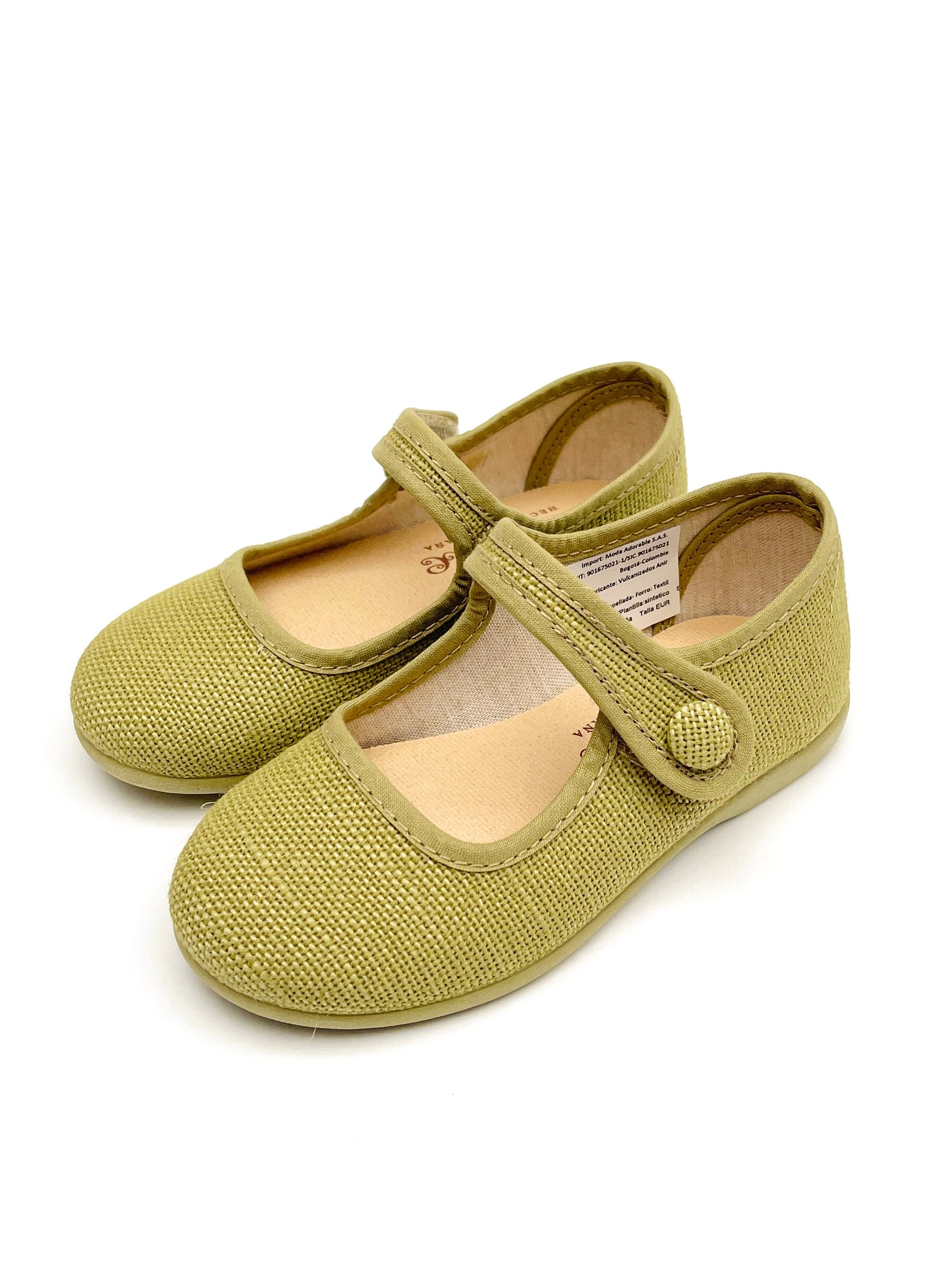 Mercedita Niña Velcro Con Botón Oliva - Minibhu