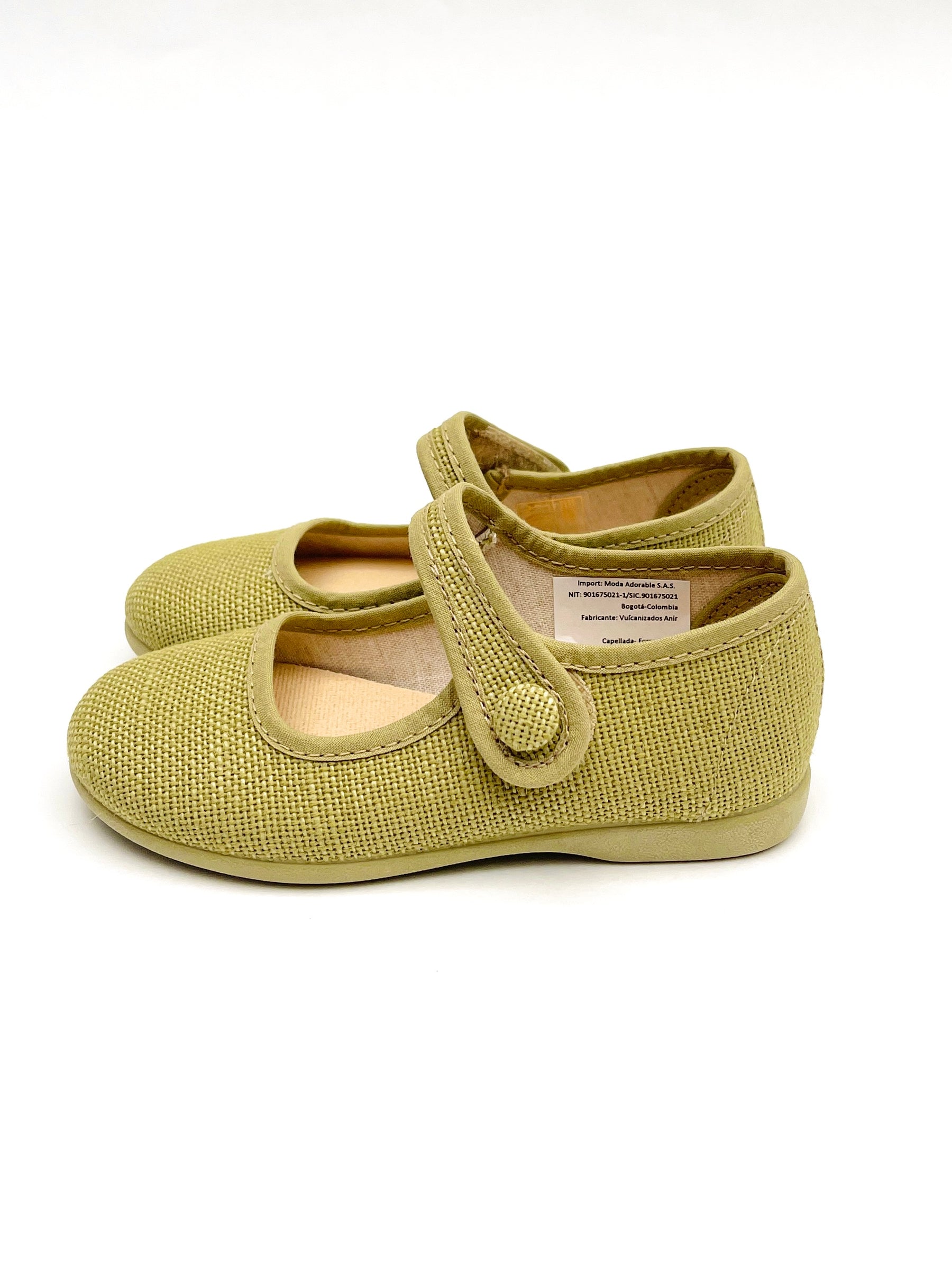 Mercedita Niña Velcro Con Botón Oliva - Minibhu