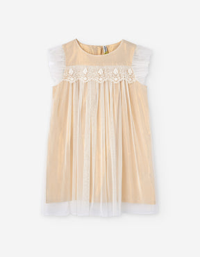 Vestido Tul Crudo Rositas