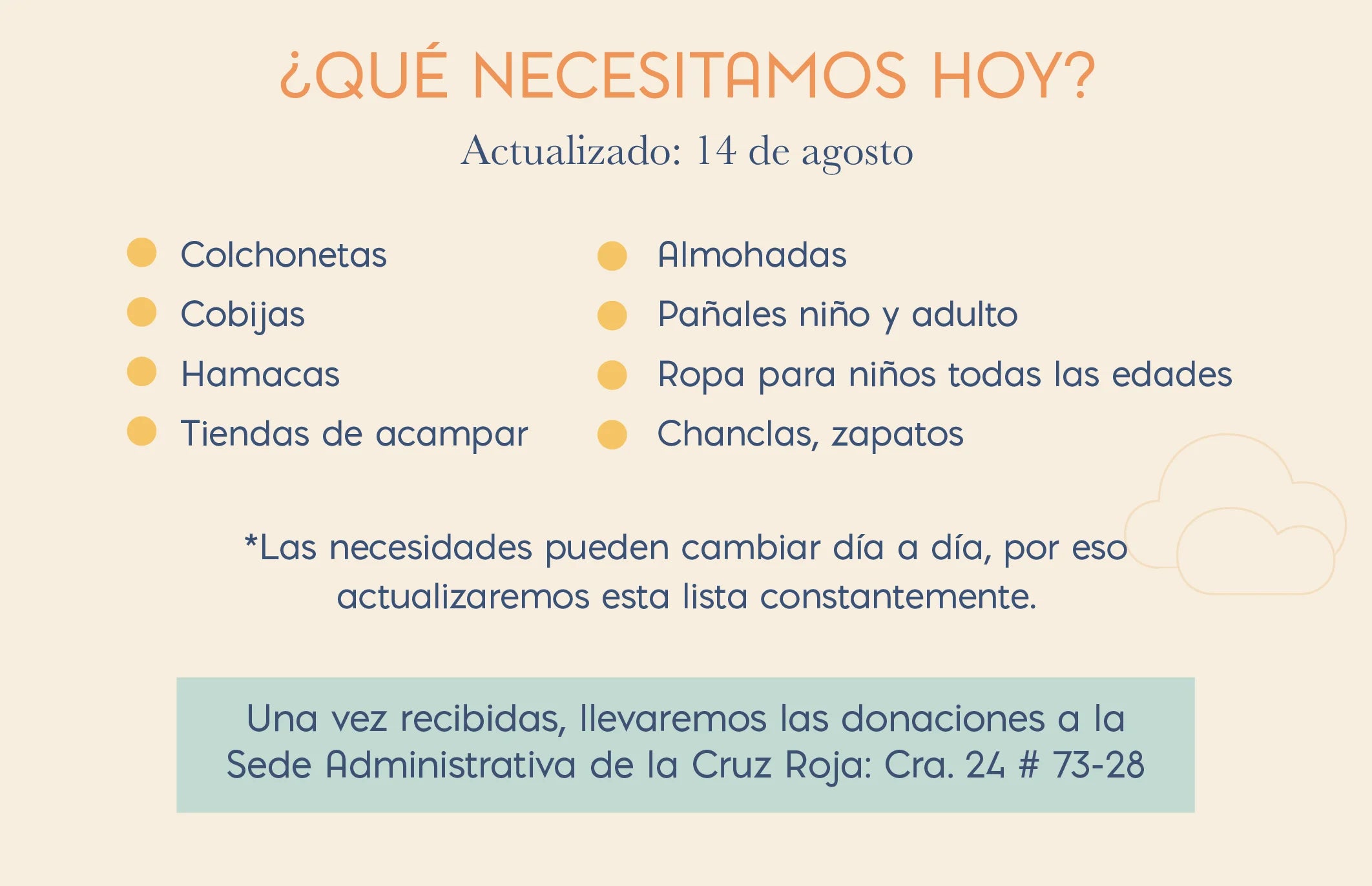 Que necesitamos hoy para donar a colombia - Minibhú