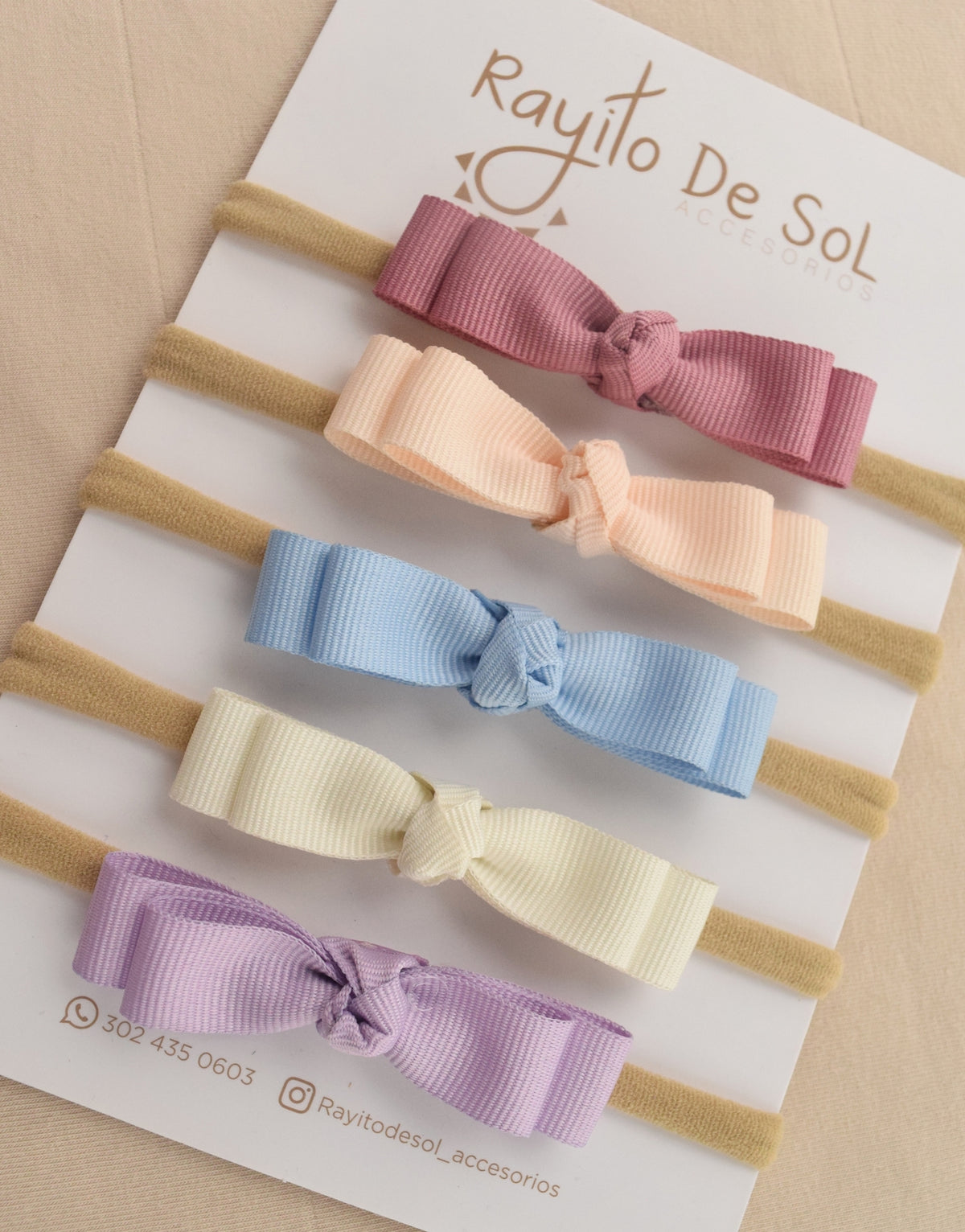 Set X5 Cintillos Pasteles Moño Pia