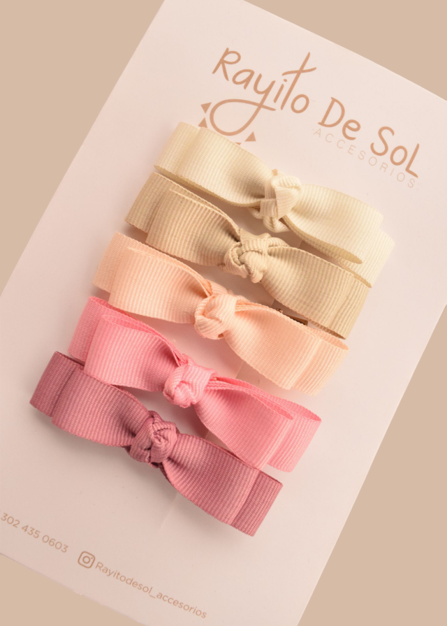 Set X5 Pinzas Moño Pia Pink
