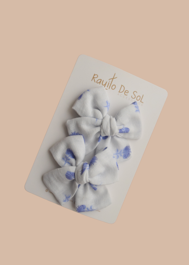 Par Pinza Moño Classic Lino Blue