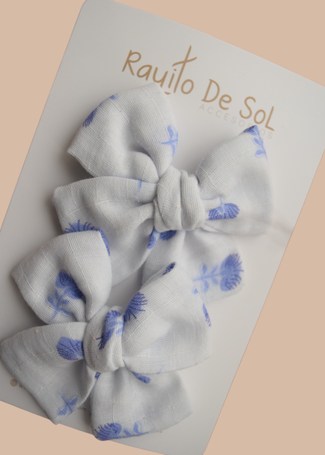 Par Pinza Moño Classic Lino Blue