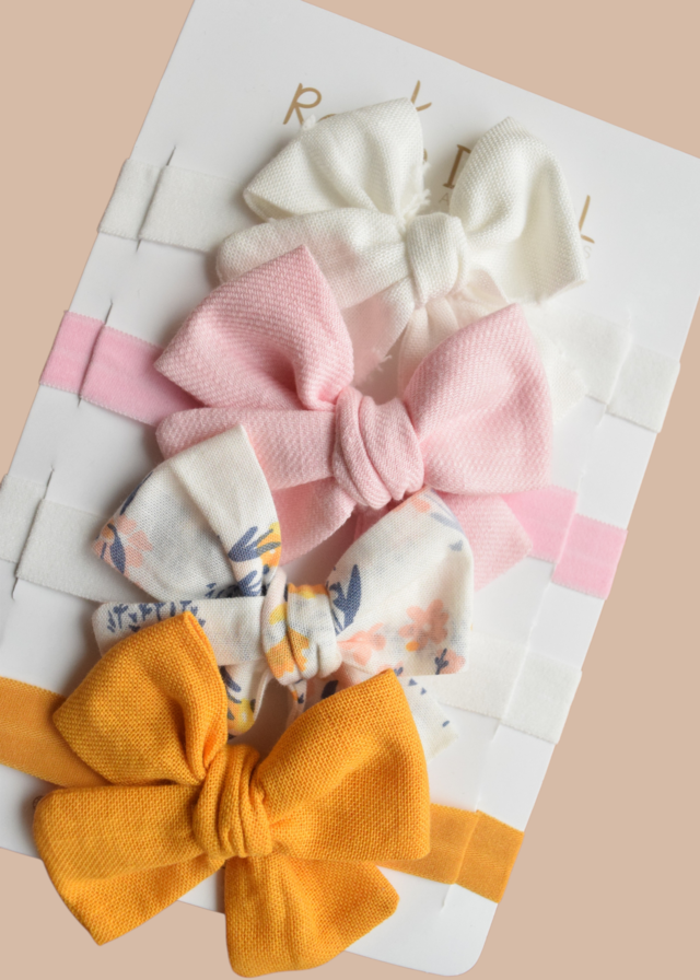 Set X4 Cintillo Moño Lino Combinado