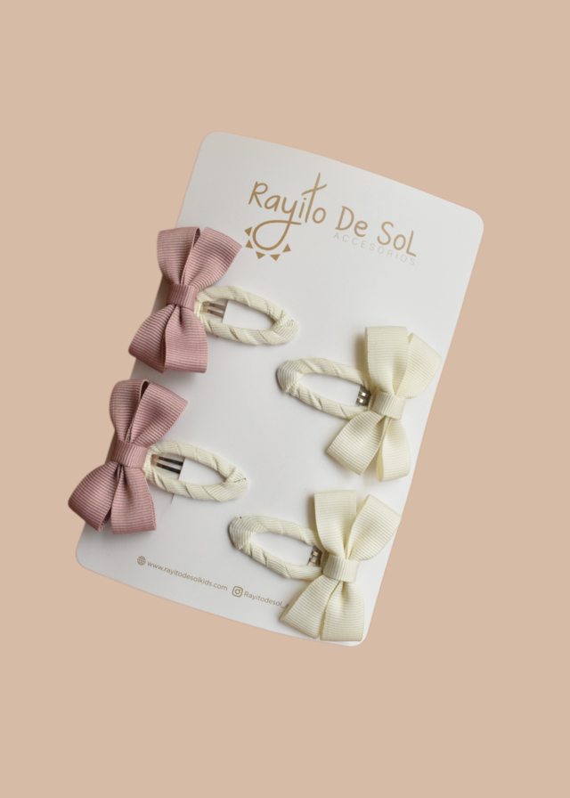 Set X4 Pinzas Moño Meli Pastel
