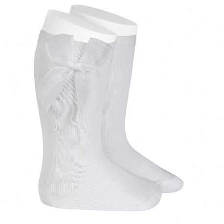 Calcetines Altos Calados Con Lazo De Organza Blanco