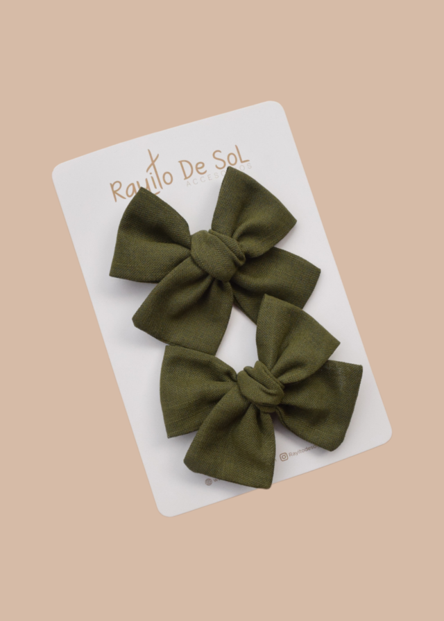 Par Pinza Moño Classic Verde Militar - Minibhu