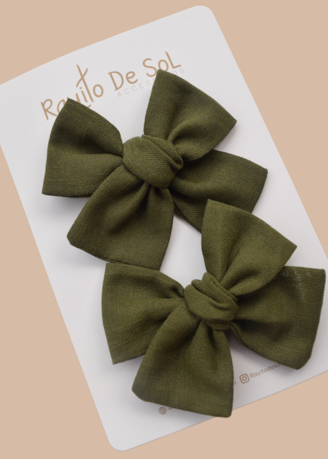 Par Pinza Moño Classic Verde Militar - Minibhu