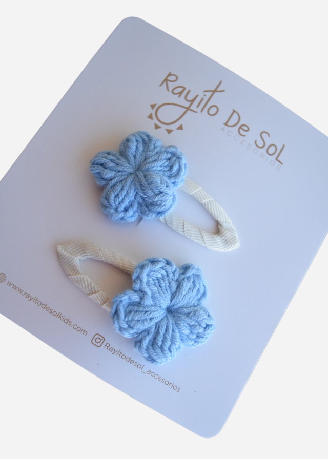 Par Hebillas Flor Emma Azul