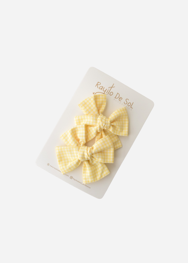 Par Pinza Moño Classic Cuadros Amarillos - Minibhu