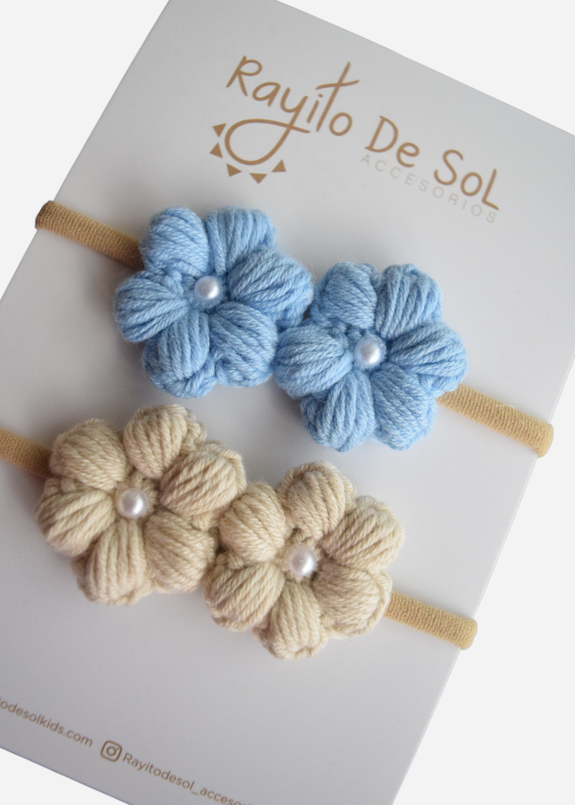 Set X2 Cintillos Flor Emma Azul