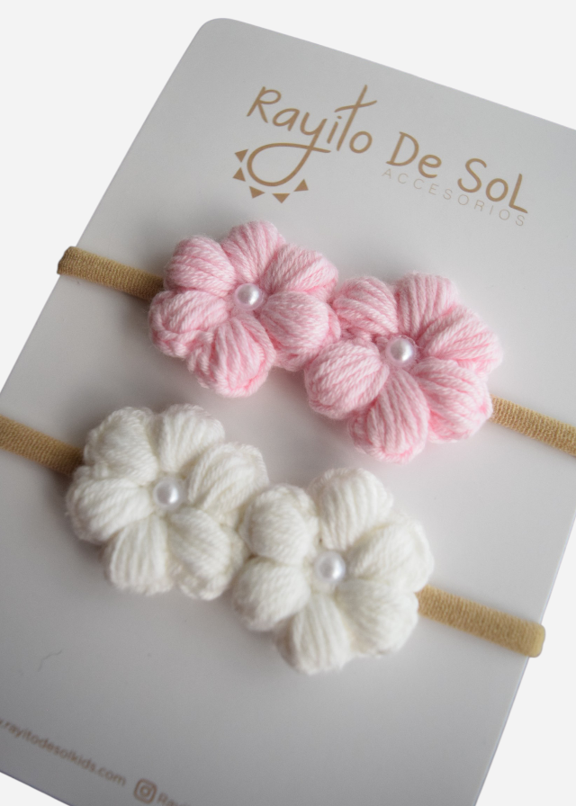 Set X2 Cintillos Flor Emma Rosa