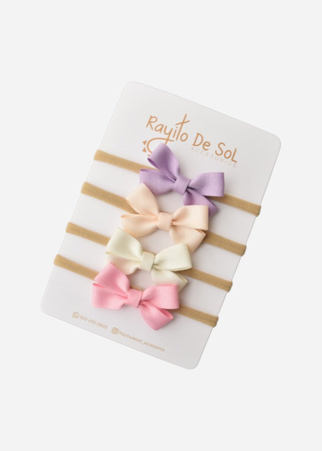 Set X4 Cintillo Moño Meli Pastel