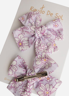 Par Pinza Moño Classic Lila Flores