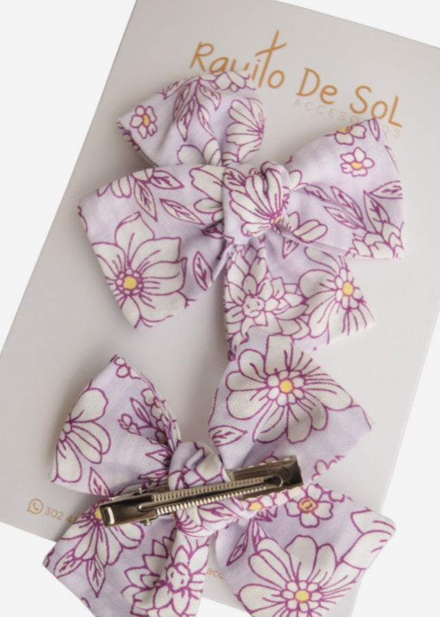 Par Pinza Moño Classic Lila Flores
