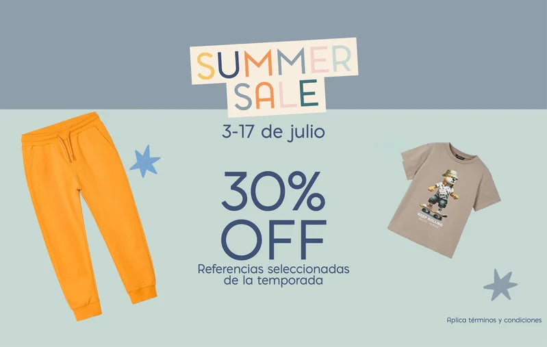 Ropa de vacaciones para niños y niñas 30% de descuento